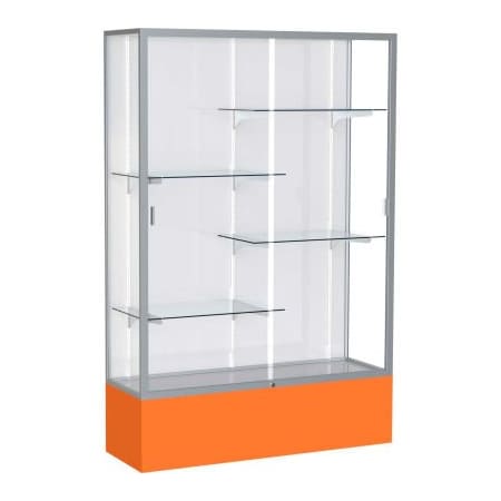 Waddell Display Case Of Ghent Spirit Display Case Orange Base, Satin Frame, White Back 48"W x 16"D x 72"H 374WB-SN-OR